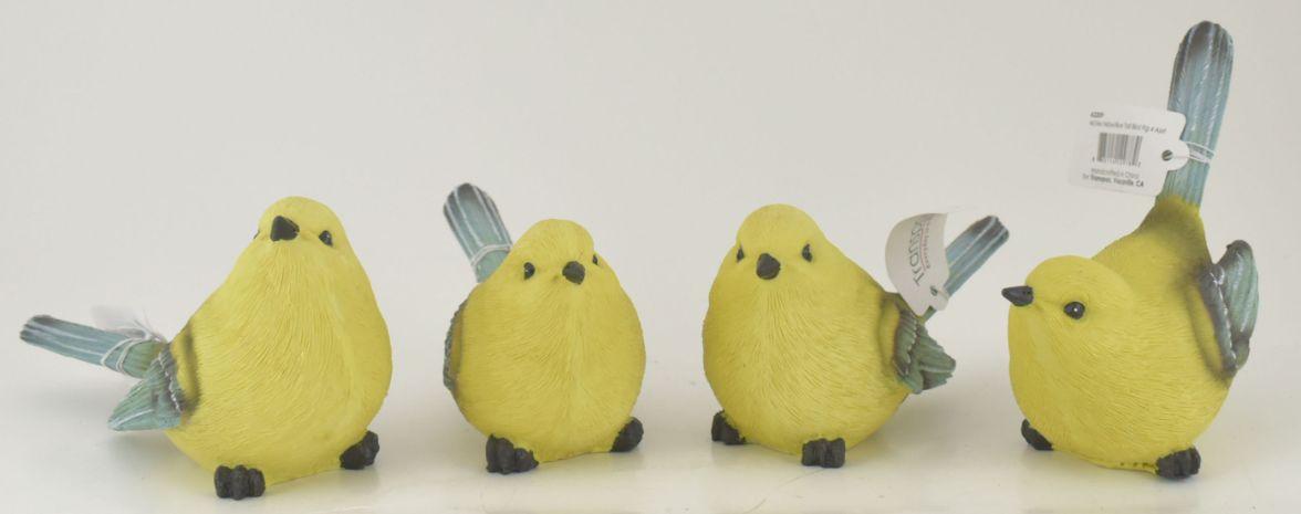 Medium Resin Yellow/Blue Tail Bird Figure 4 Asst image