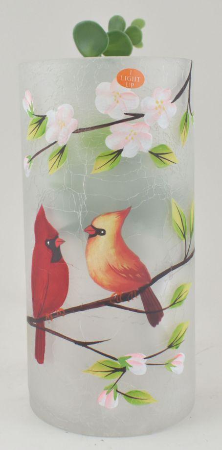 Small Light-Up Crackle Glass Cardinal LED Vase image