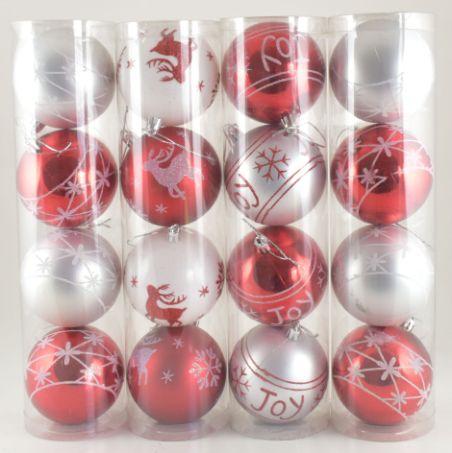 80MM PLASTIC BALL ORNAMENT 4 ASST RD/WHT image