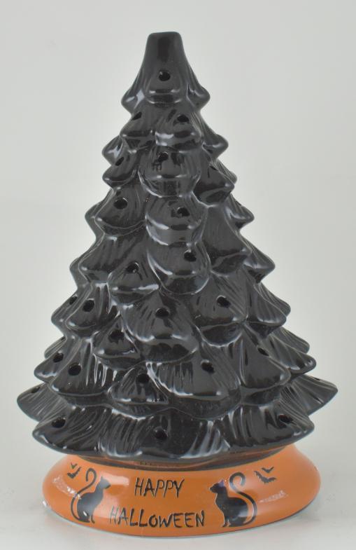 14.5" Black Happy Halloween Ceramic Tree image