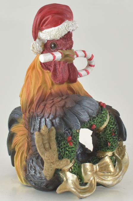7.5" Holiday Rooster with Santa Hat image