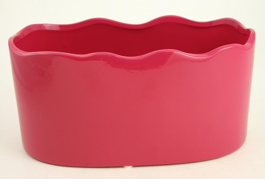 Dark Pink Oblong Planter / Vase with Ruffled Edge image