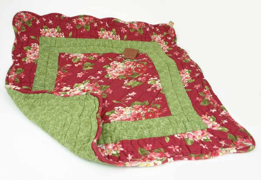 Quilted Center Piece Decor / Doll Blanket - Burgundy Green Floral image