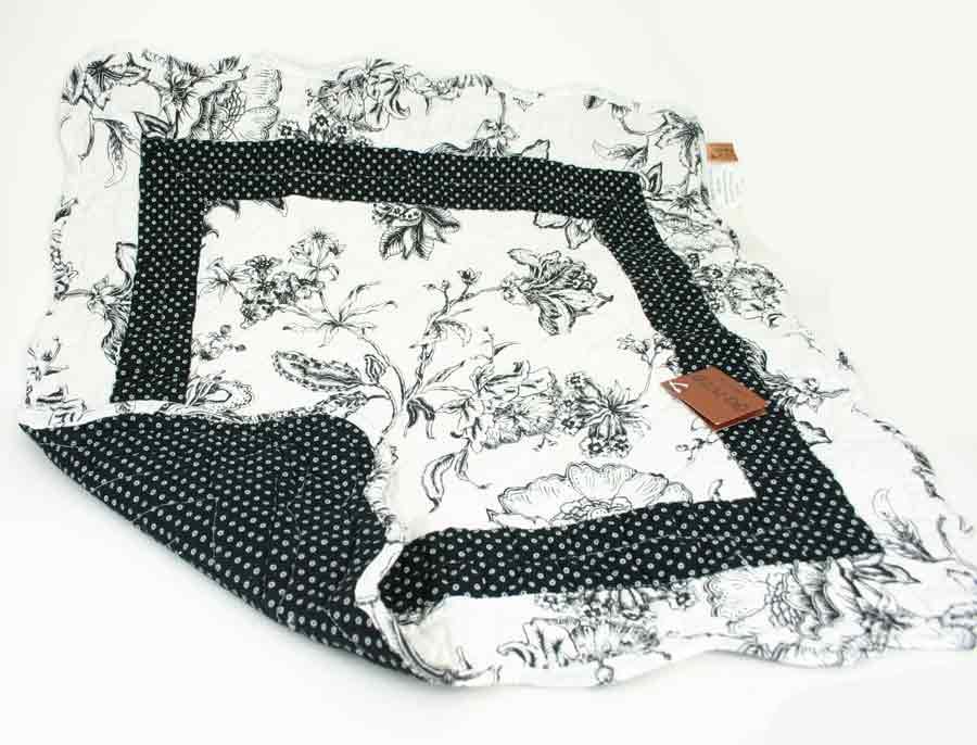 Quilted Center Piece Decor / Doll Quilt - Black & White Floral image