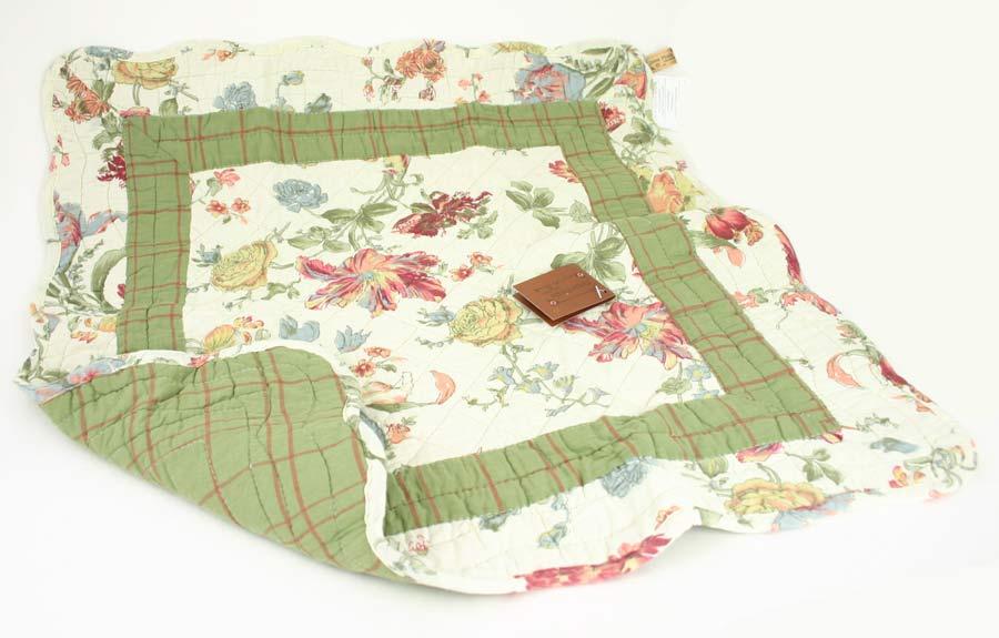 Quilted Center Piece Decor / Doll Quilt - Cream Green Floral image