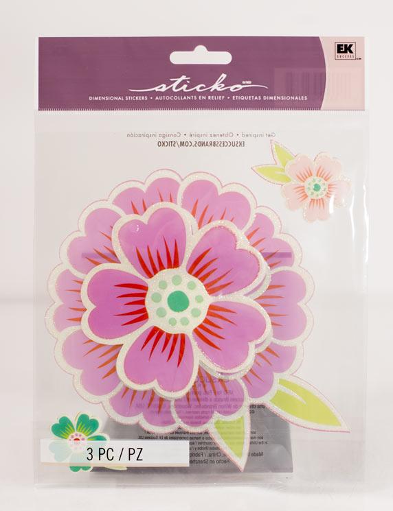 3 Piece 3-D Glitter Flower Sticker Set image