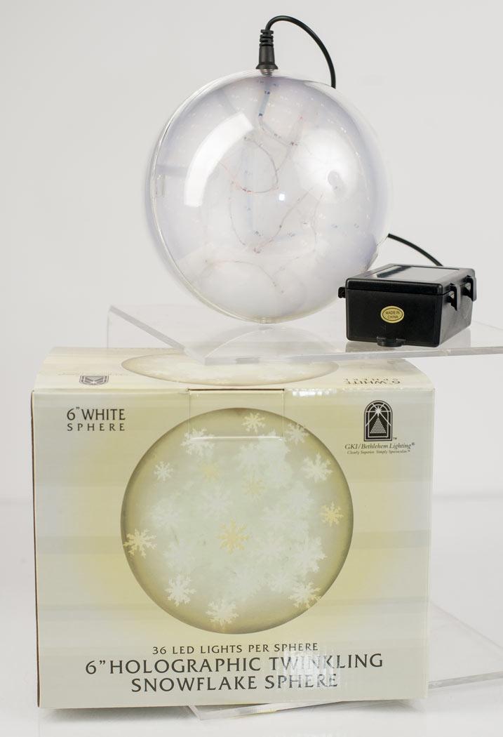 White 6" Holographic Twinkling Sphere with Snowflakes image
