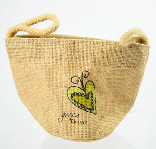 Jozie B Groovy World Green Thumb Heart Butterfly Jute Bag 5" x 8" image