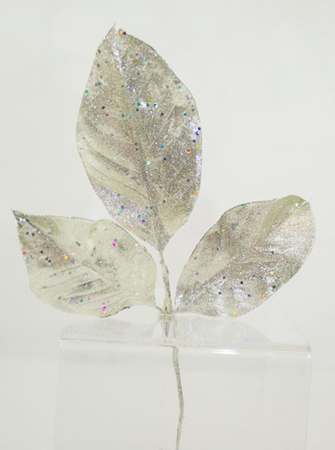 Glittered Magnolia Leaf Spray- Silver image
