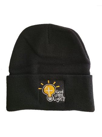 God Is My Light Christian Embroidered Beanies For Adults - Black image