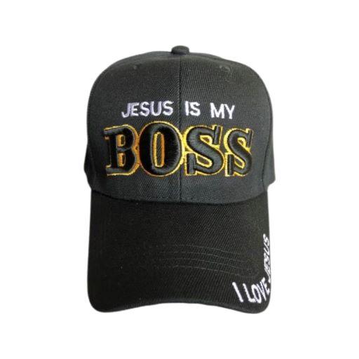 Jesus Is My Boss Embroidered Christian Baseball Caps - Black image