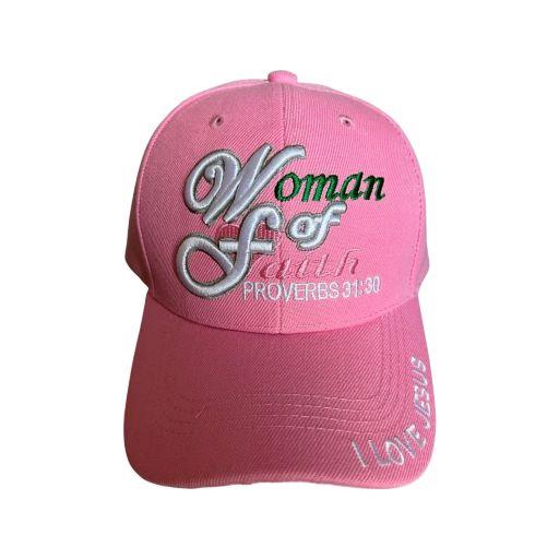 Woman of Faith Embroidered Christian Caps - Pink Color image