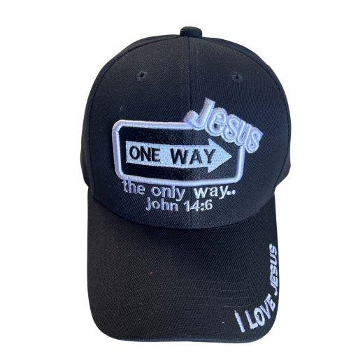 Jesus One Way Embroidered Christian Baseball Cap - Black image
