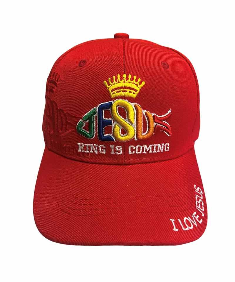 Jesus King Is Coming Christian Baseball Cap Embroidered - Red image