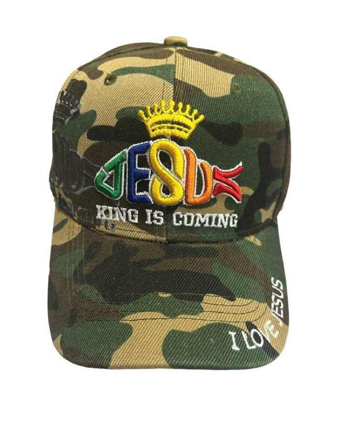 Jesus King Is Coming Christian Baseball Cap Embroidered - Camo image