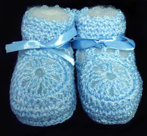 Baby Knitted Crochet Booties - Blue Color - Size: New Born