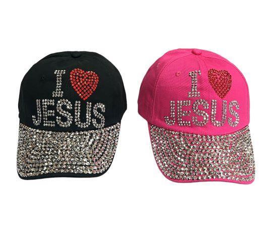 I Love Jesus Christian Baseball Cap - Jewelled image