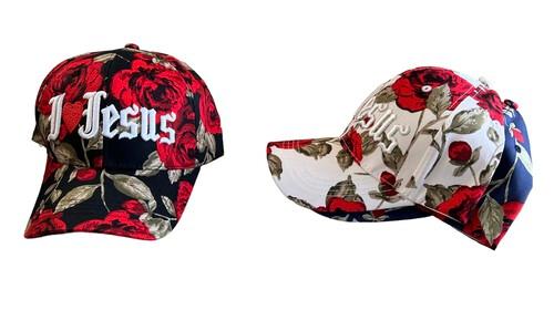 I Love Jesus Floral Imprints Embroidered  Christian Baseball Caps image
