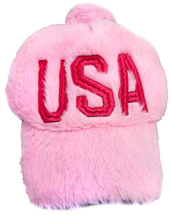 USA Embroidered Plush Caps/Hats For Women - Pink image