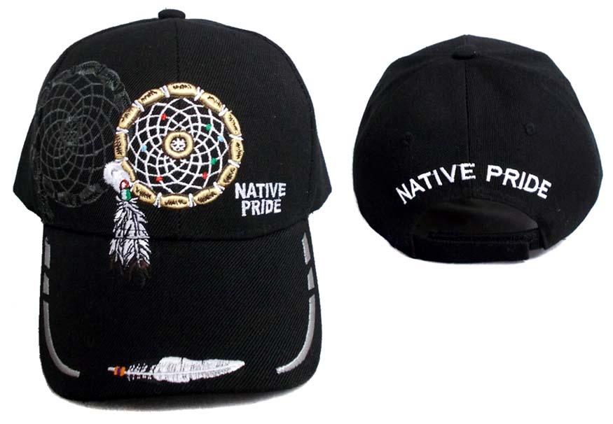 *  Native Pride Black Embroidered Caps Dream Catcher & Feather (Capnp555b) image
