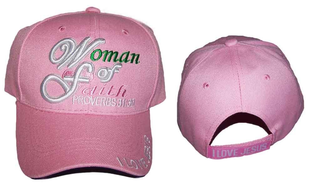 "Woman of Faith" Embroidered Christian Baseball Caps - Pink Color image