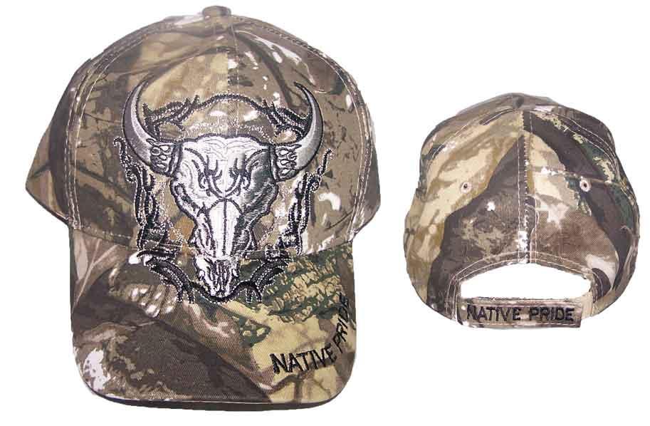 * Native Pride  Baseball Caps Hats Embroidered - Bulls Skull- Camo (Capnp655c) image
