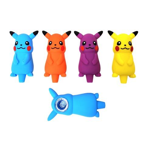4.25" Colored Pikachu Style Silicone Pipe with Glass Bowl image