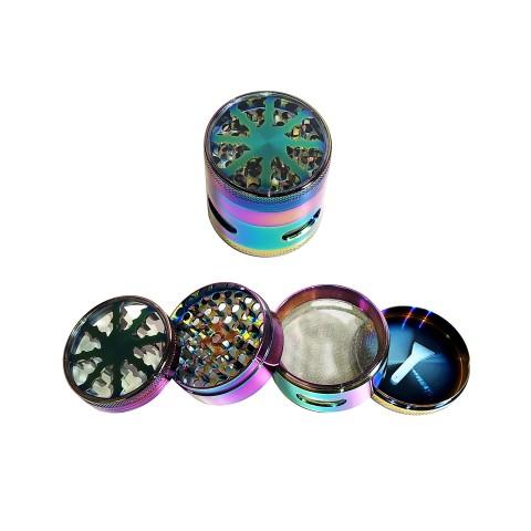 63mm 4-Part Rainbow Lightning Metal Tobacco Grinder with Window image