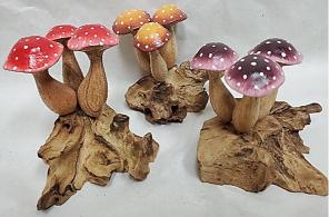 Wooden painted mushrooms image