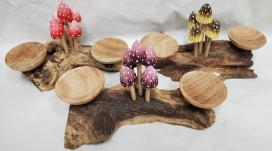 Wooden painted mushrooms image
