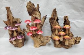 Wooden painted mushrooms image