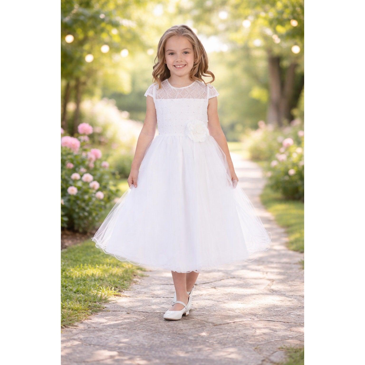 NEW Girls First Holy Communion Dress Size 5 - Lace & Tulle Tea-Length Dress