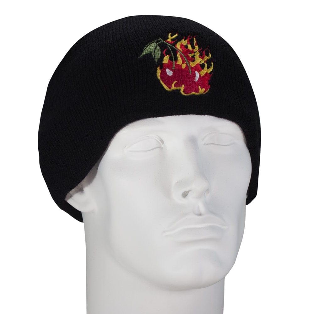 Flaming Cherries Embroidered Black Beanie 12 Pieces image