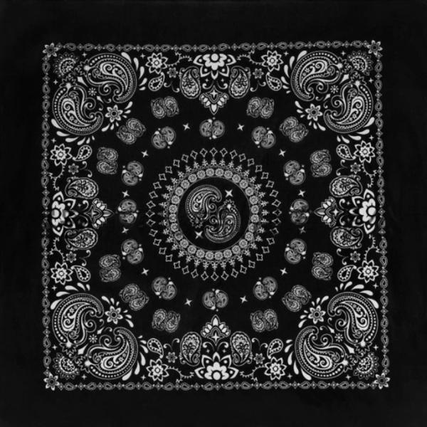 1 piece, Black Paisley Novelty Print Bandana, 100% Cotton, Black, 27 Inch x 27 Inch image