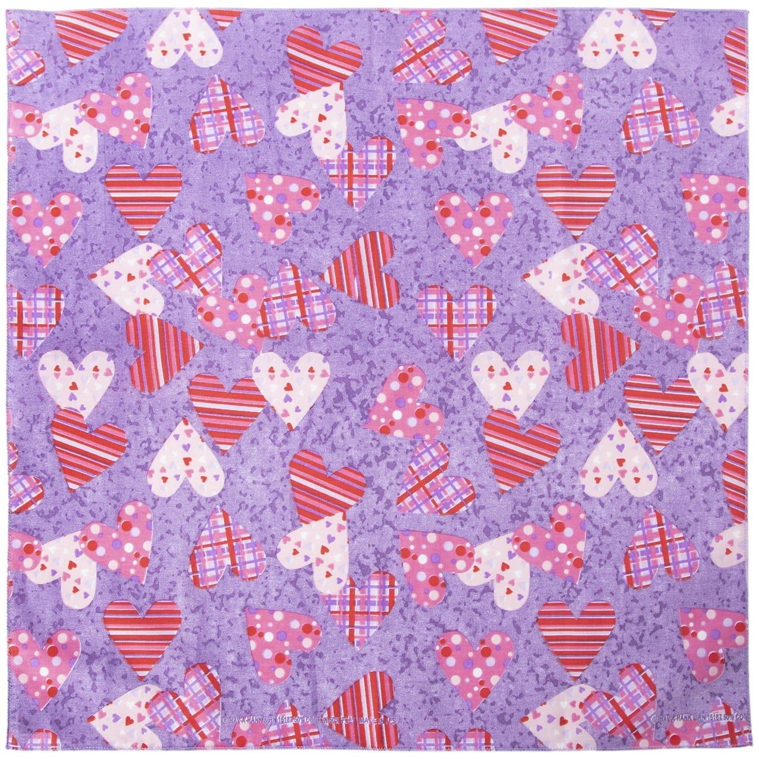 Plaid and Polka Dot Hearts Bandana - 22×22 Inch - 1 piece