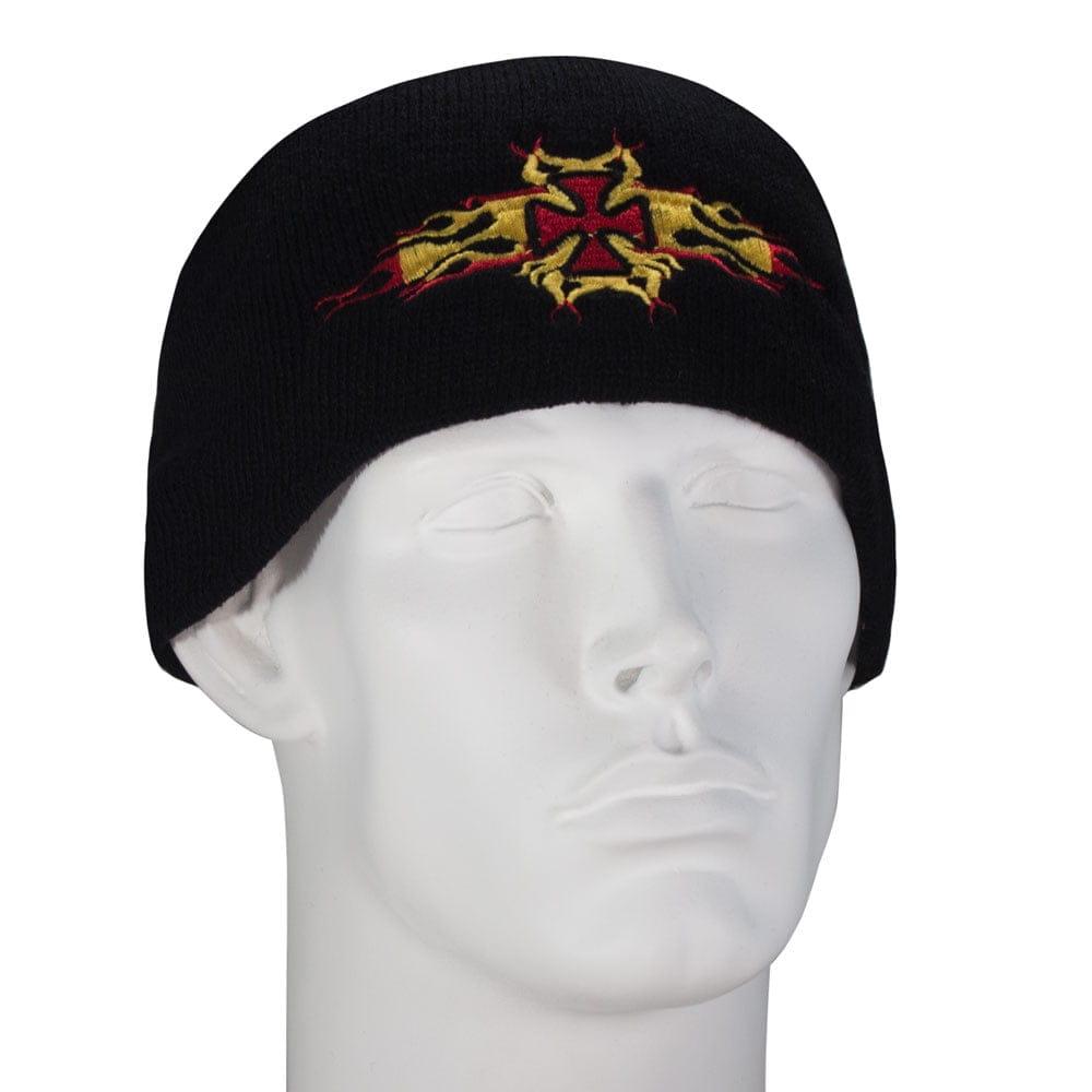 Flaming Maltese Cross Embroidered Black Beanie image