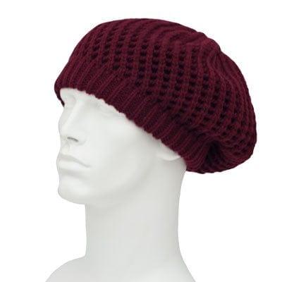 Womens Wine (Burgundy) Knit Beret - Ribbed Trim - Acrylic - Single Piece - Imported image
