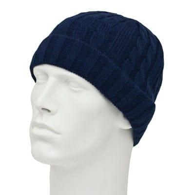 Womens Navy Cable Knit Hat - Cuffed - Acrylic - Single Piece - Imported image