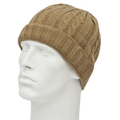 Womens Khaki Cable Knit Hat - Cuffed - Acrylic - Single Piece - Imported image