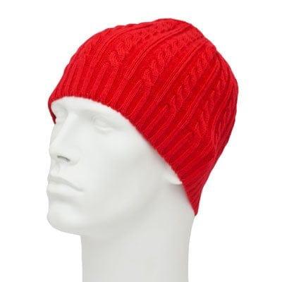 Womens Red Cable Knit Beanie - Ribbed Trim - Acrylic - Dozen Packed - Imported image