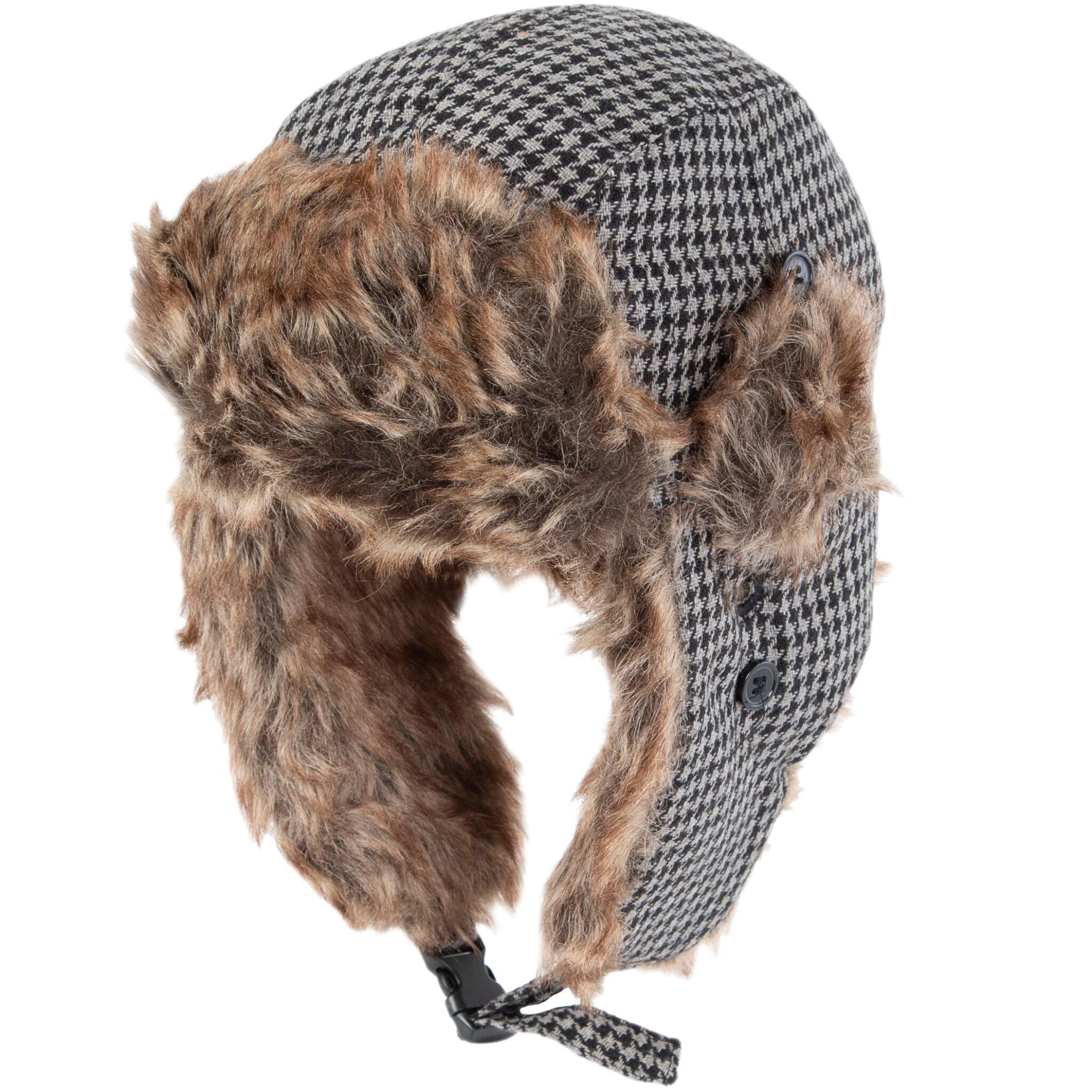 Trapper Hat Patterns - Faux Fur - Wool Blend - Grey and Black Houndstooth, 1 piece image