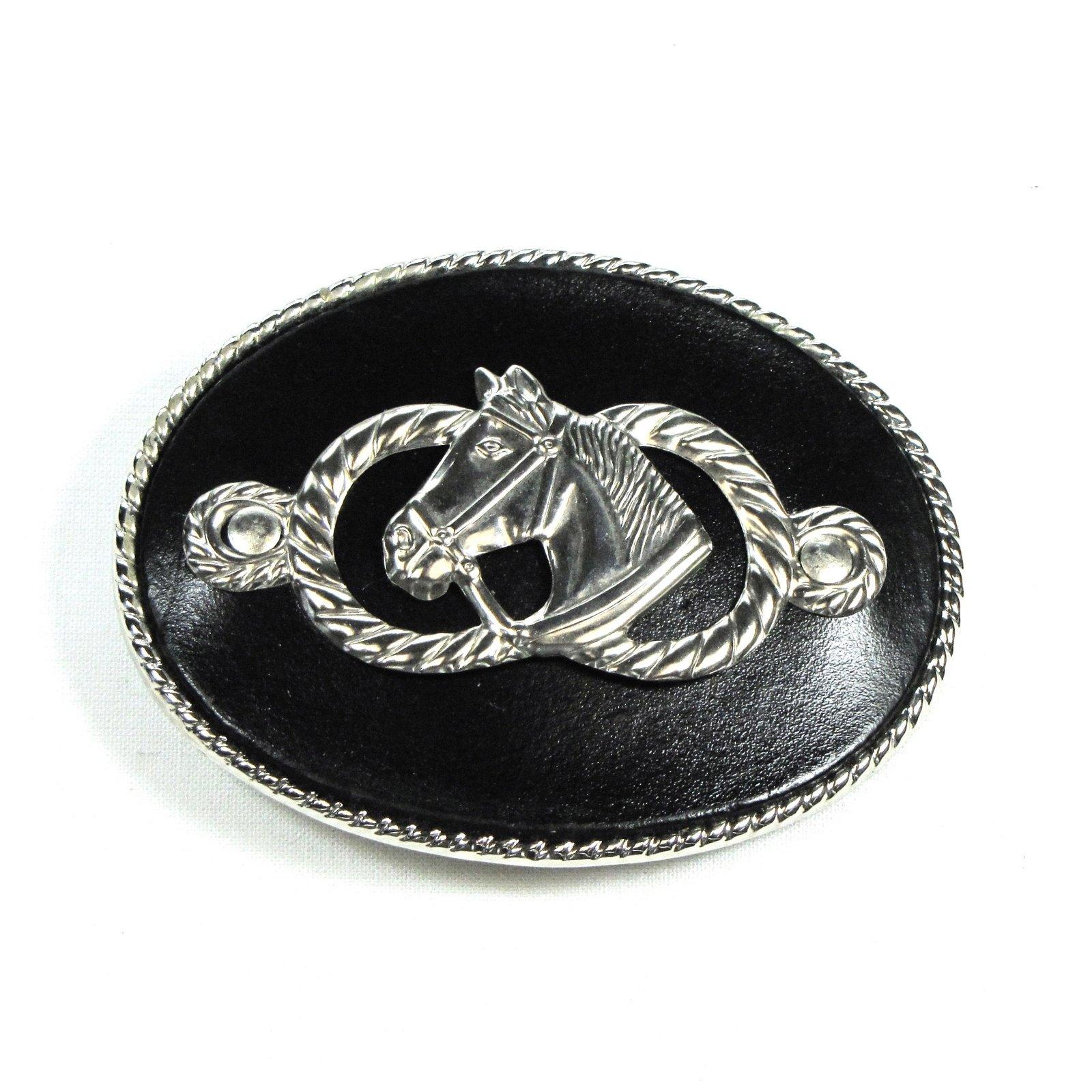 B-35 Leather Inlay Buckle with Metal Horse image