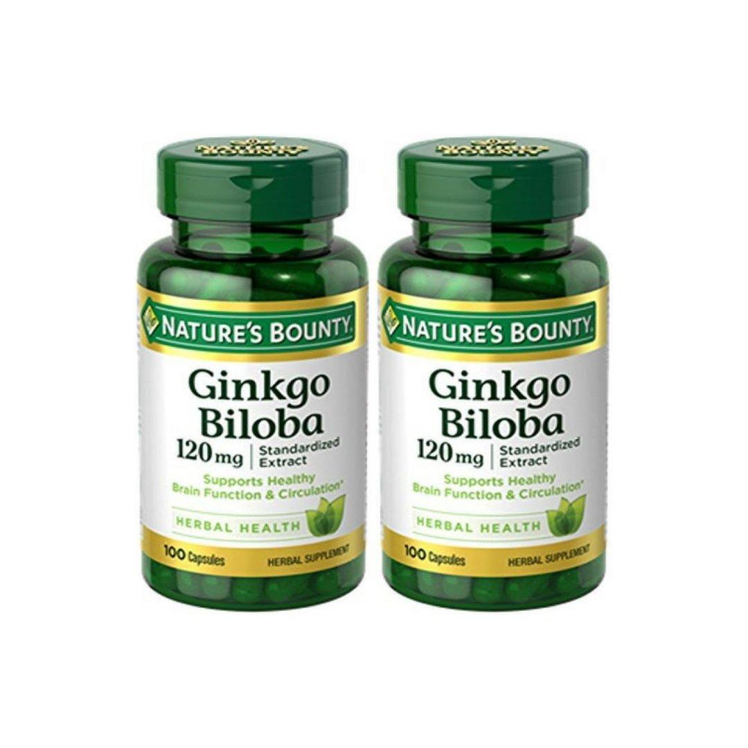 Nature's Bounty Ginkgo Biloba Standardized Extract 120 mg, Herbal Bottles, Capsule, 100 Count, Pack of 2 image