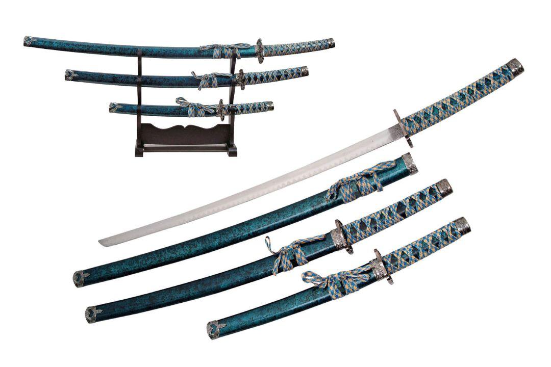 AQUA MARBLE SWORD SET (3) WITH STAND image