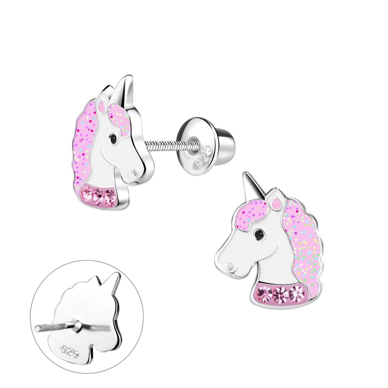 Silver Unicorn Screw Back Bullet Earrings - 9378 image