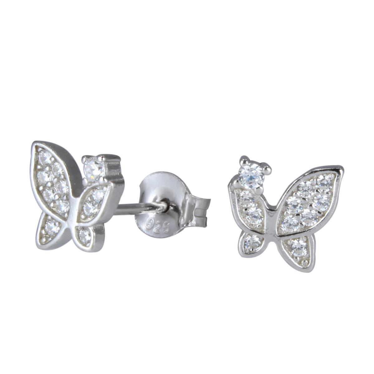Silver Butterfly Cubic Zirconia Stud Earrings - 1280 image