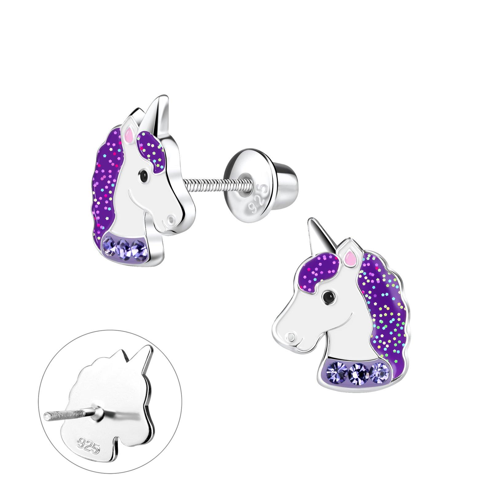 Silver Unicorn Screw Back Bullet Earrings - 9380 image