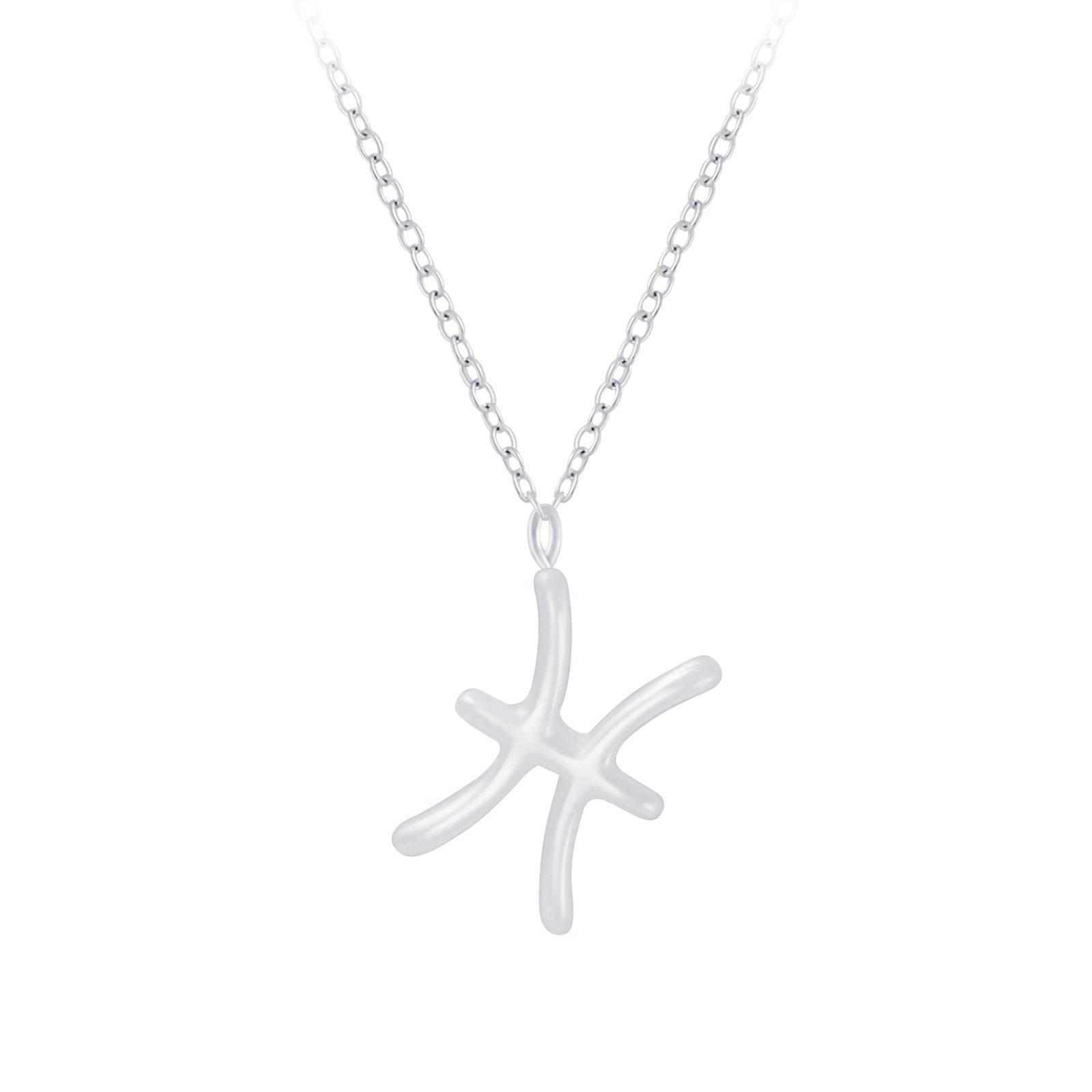 Silver Pisces Zodiac Sign Necklace - 7028 image