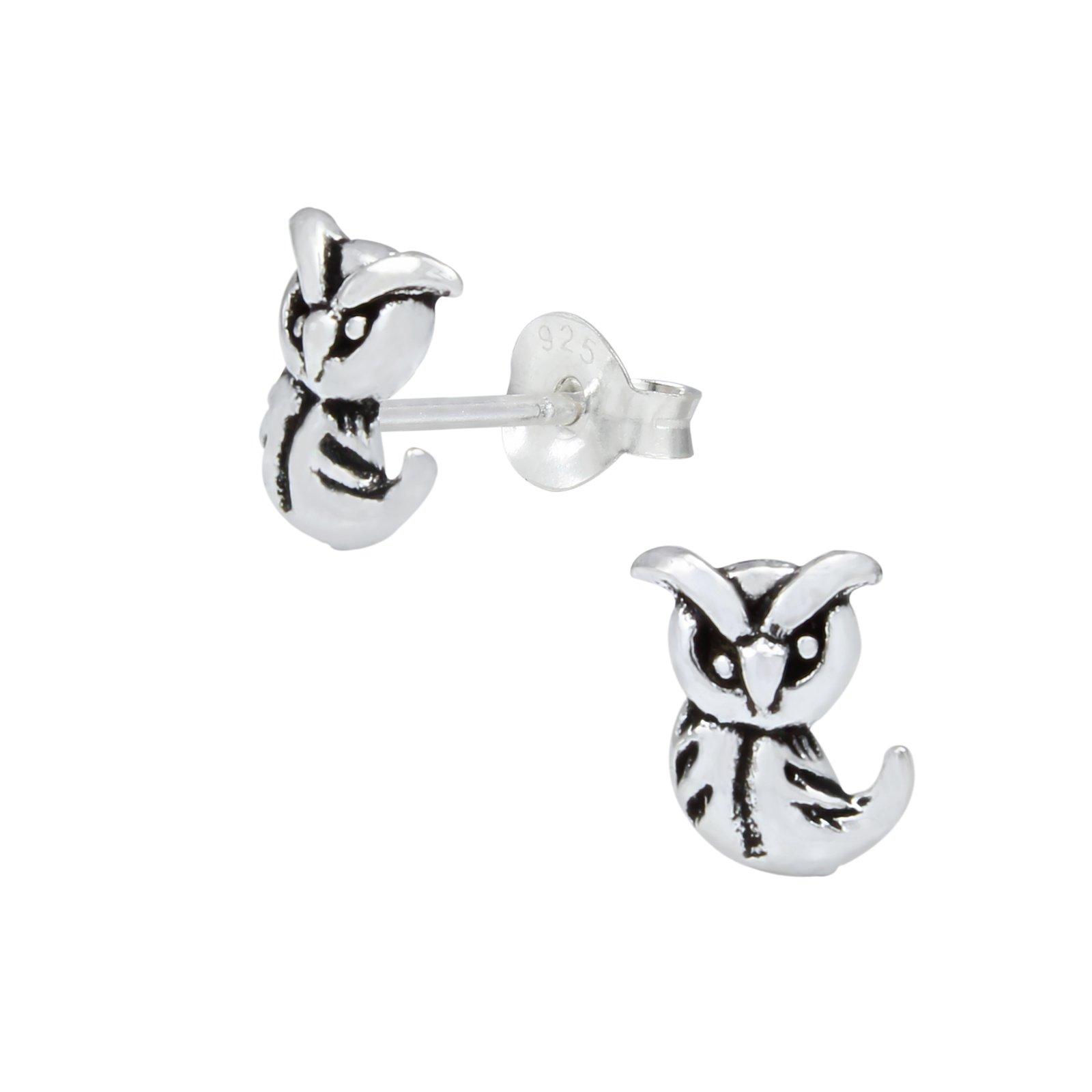 Silver Owl Stud Earrings - 1027 image