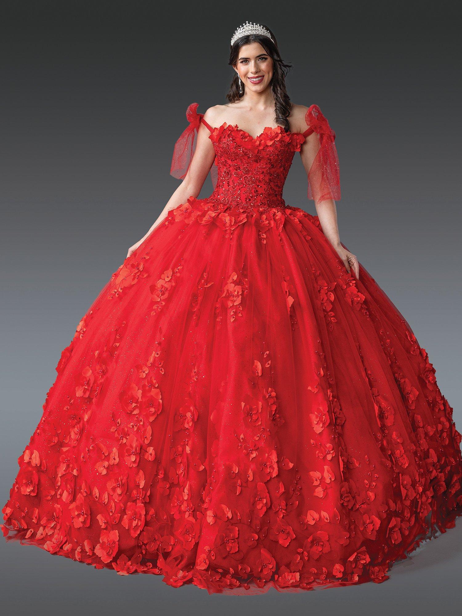 Off-the-Shoulder Ball Gown with Corset Bodice, Floral Appliques, and Cascading Skirt Overlay Quinceanera dress - Style 1792 image